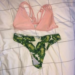 Zaful Swim bikini tropical pink size 6 thong